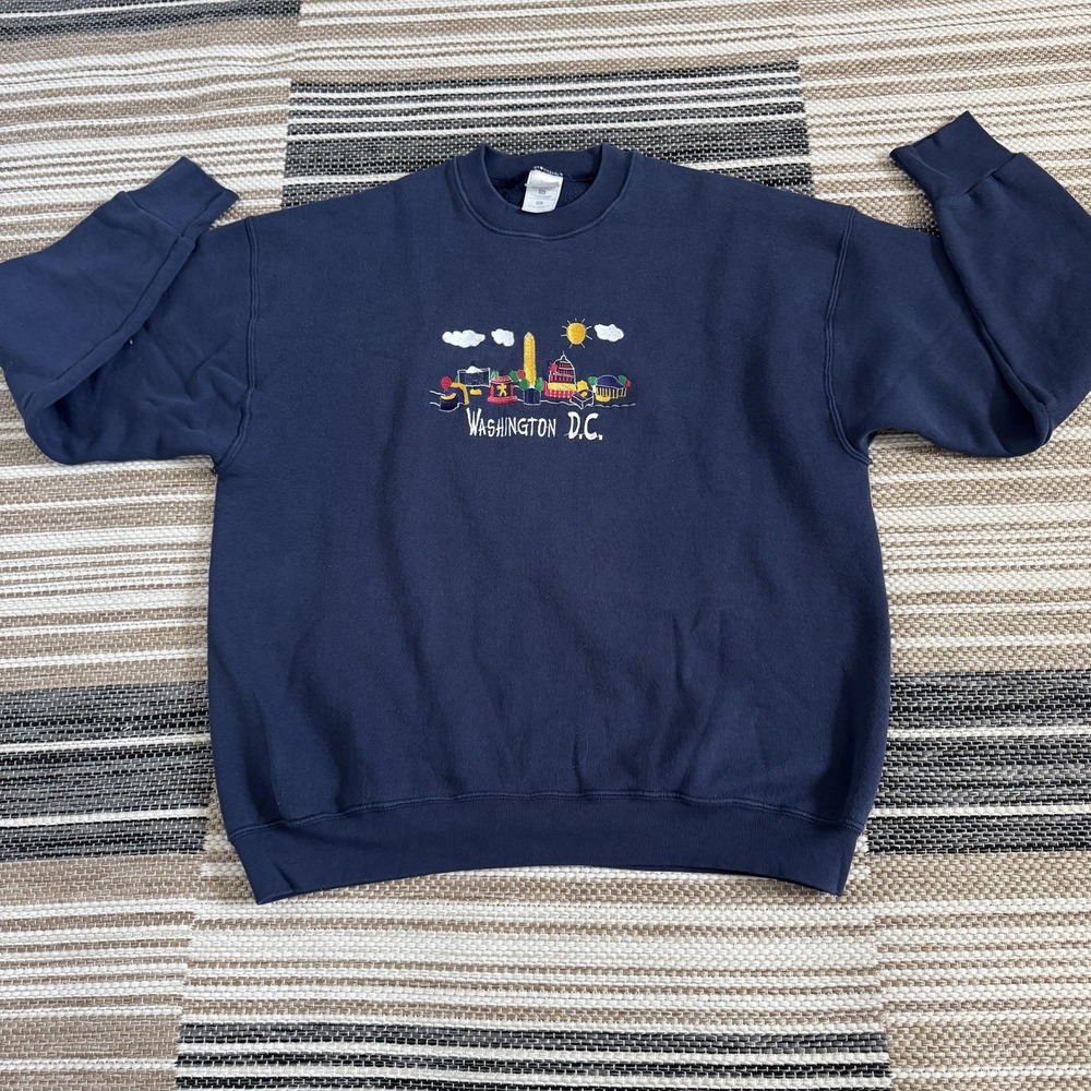Vintage Washington DC Sweatshirt‎ XL Crewneck Embroidered Tourist 90s Blue